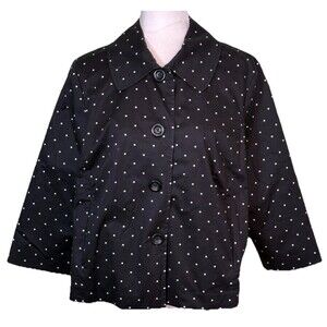 Women’s Parisian Chic Black Polka Dot Cropped Jacket Retro French Girl Sz XL